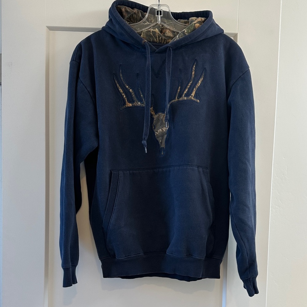 Cabela's Navy Blue Hoodie with Antler Design